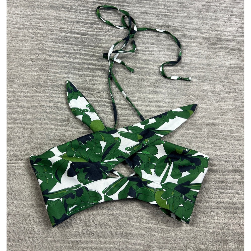 L'ATISTE BY AMY Crop Top Womens S Green Tropical Floral Halter Crossover LTS849N